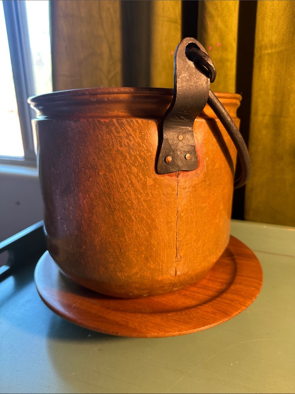 Rustic antique Copper Decorative Bucket with Black Handle